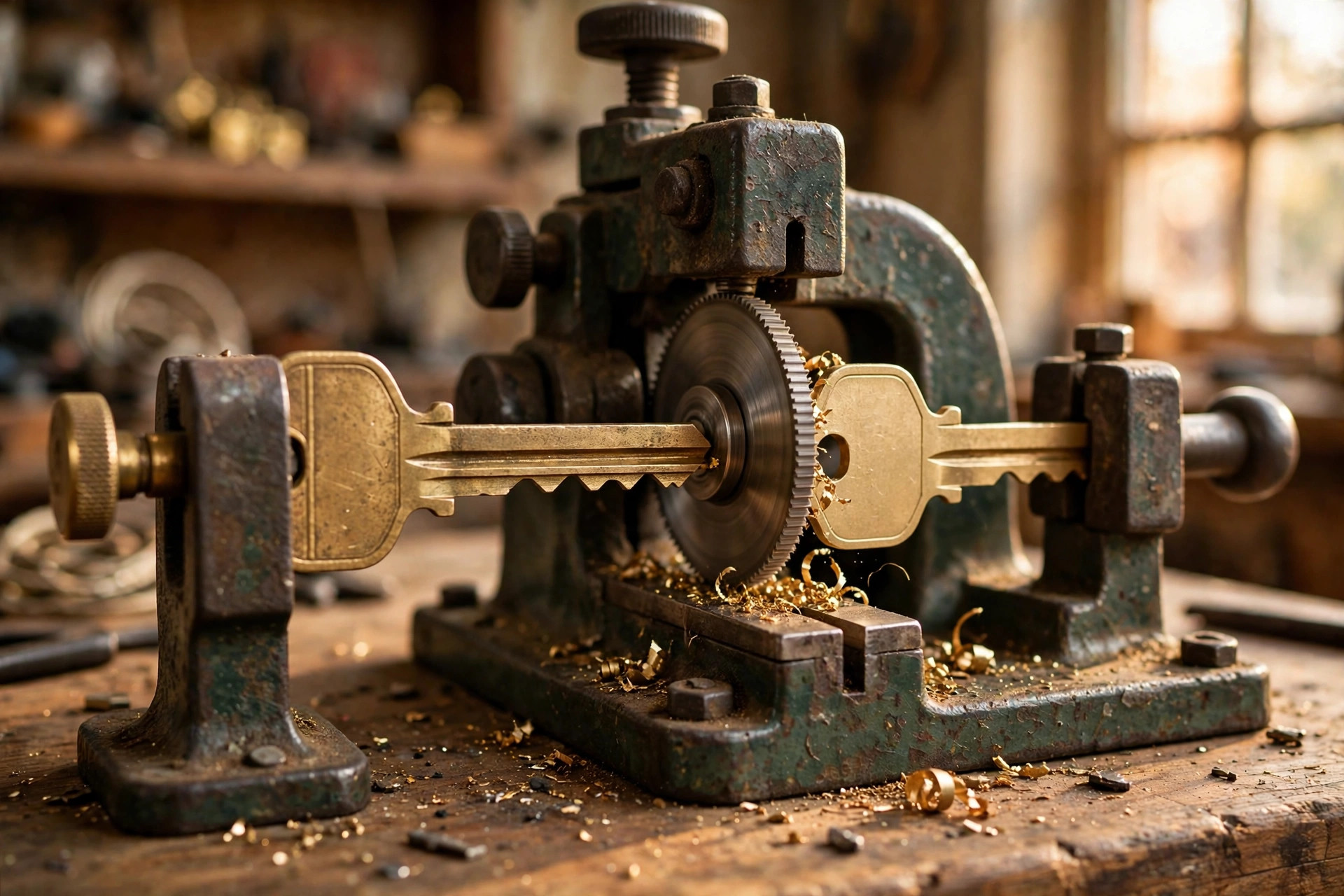 Key being duplicated on the shop machine